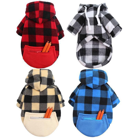 Pocket Plaid Hooded Pet Sweatshirt