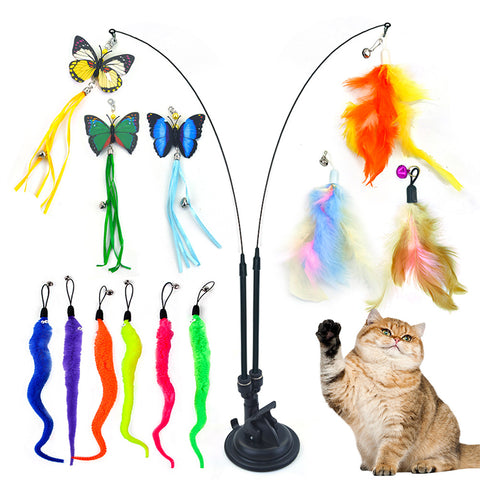 Interactive Sucker Feather Cat Toys Stick