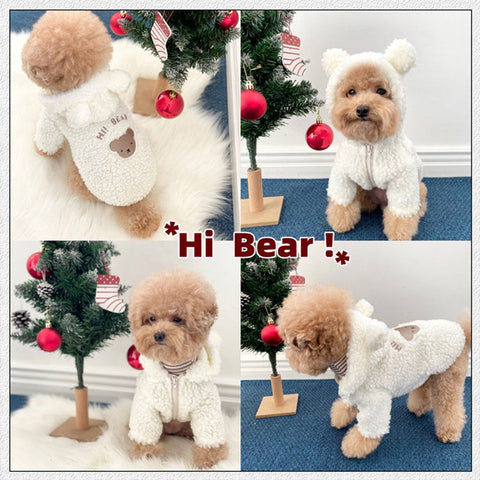 Fleece Bear Print Hooded Coat