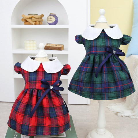 Bow Doll Collar Plaid Skirt