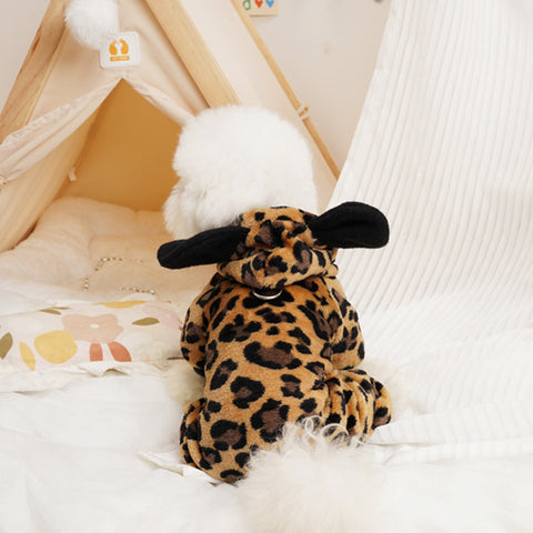 Hooded Leopard Printed Pet Jumpsuit