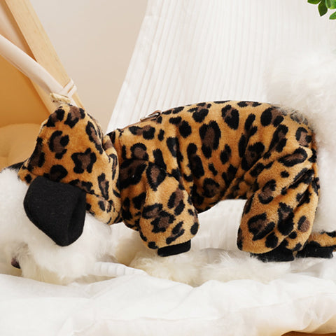 Hooded Leopard Printed Pet Jumpsuit