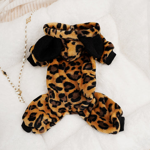 Hooded Leopard Printed Pet Jumpsuit