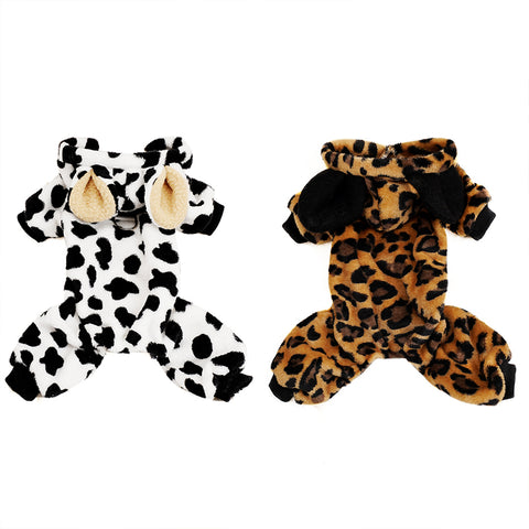 Hooded Leopard Printed Pet Jumpsuit