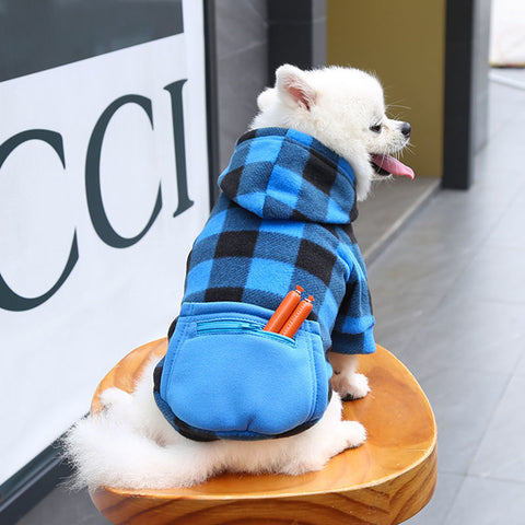 Pocket Plaid Hooded Pet Sweatshirt