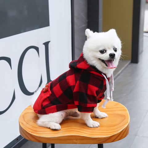 Pocket Plaid Hooded Pet Sweatshirt