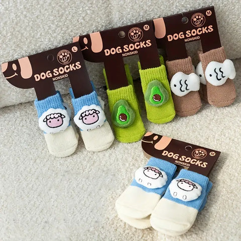 4pcs Cute Anti Slip Dog Socks